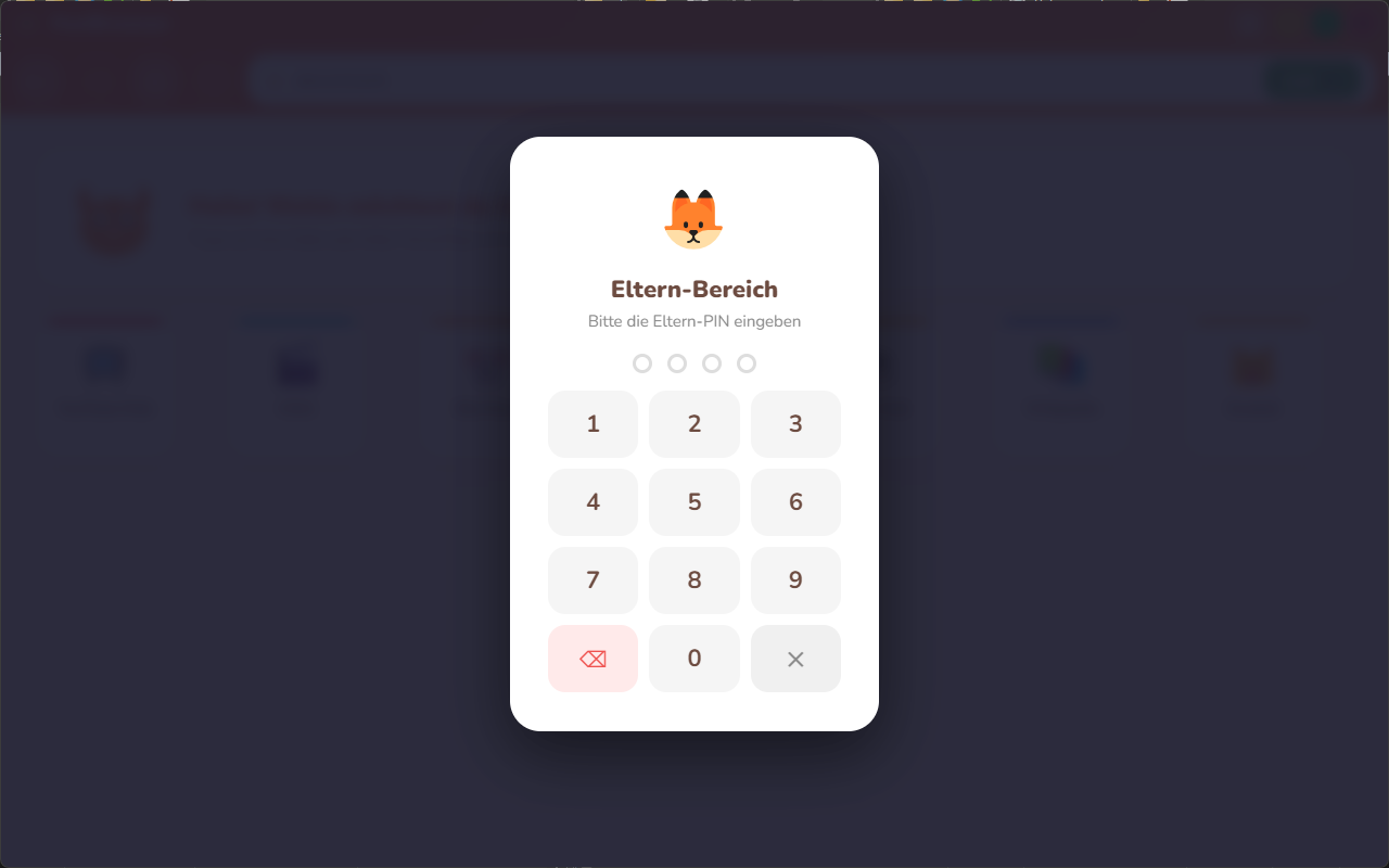 PIN-Dialog für den Eltern-Bereich